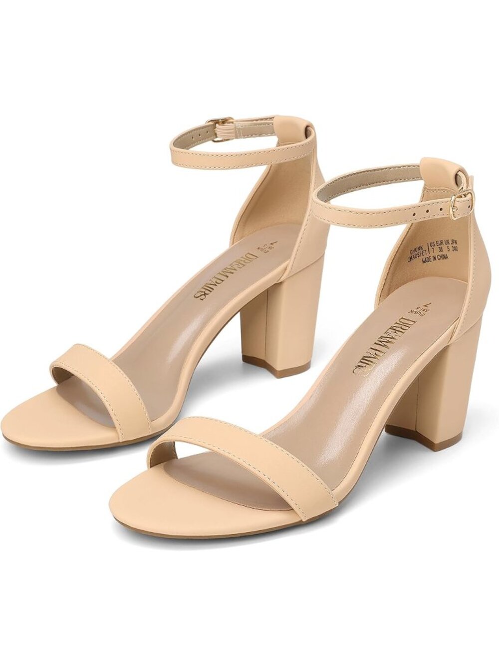 Dream Pairs Women's Nude Nubuck Open Toe Ankle Strap Comfort Block Heel Sandals